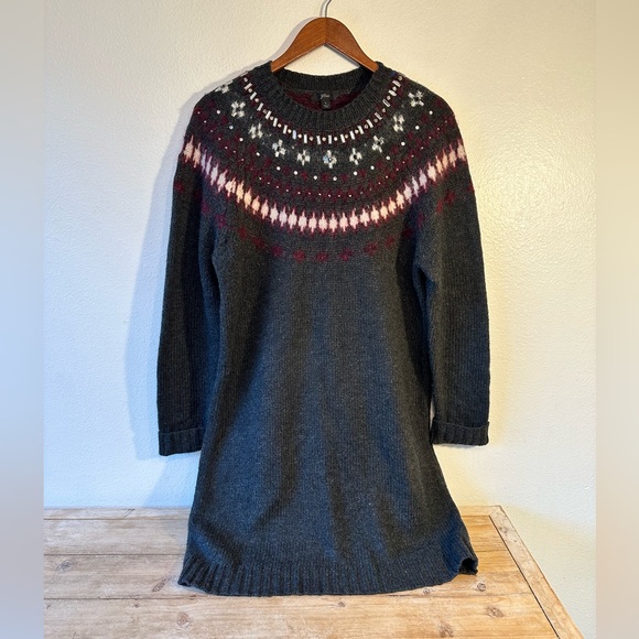 J.Crew Gray Lamb Marino Alpaca Wool Sweater Dress With Jewels Around Neck Size L - Picture 1 of 4